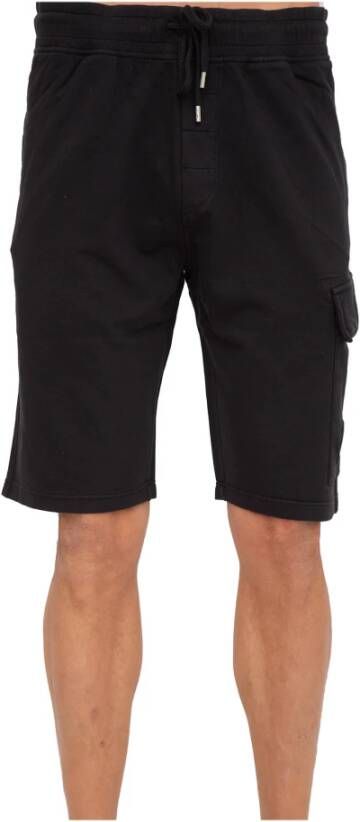 C.P. Company Zwarte Lange Katoenen Shorts met Elastische Taille Zwart Heren