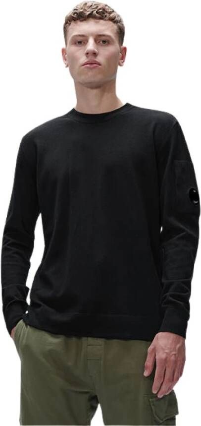C.P. Company Merino Wol Crew Neck Gebreide Trui Zwart Heren