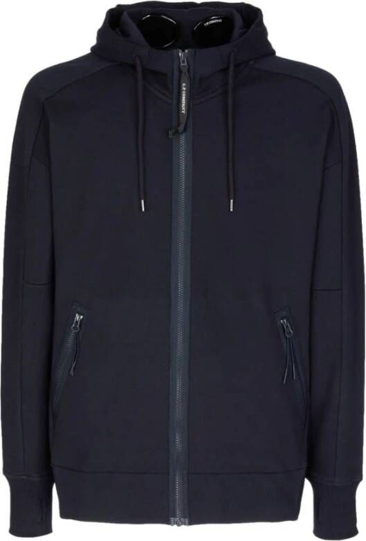 C.P. Company Navy Blauwe Hoodie met Rits en Bril Blauw Heren