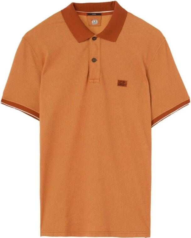 C.P. Company Piqué Katoenen Polo Shirt met Geborduurd Logo Oranje Heren