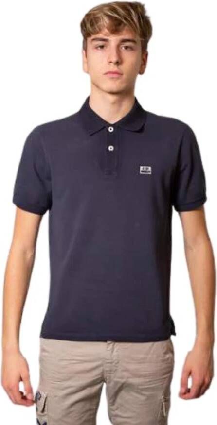 C.P. Company Polo Shirt Korte Mouw Gewatteerd Katoen Aansluitende Stijl Blauw Heren