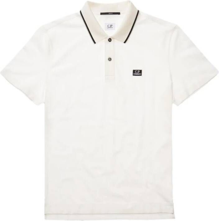 C.P. Company Stretch Polo Shirt Slim Fit Varsity Stripes Punk Style White Heren