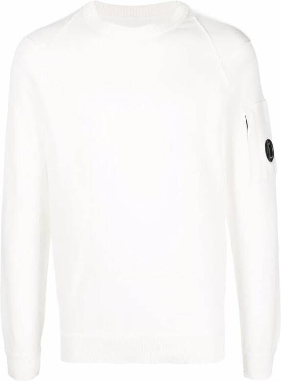 C.P. Company Katoenen crew-neck sweater met verborgen ritssluiting White Heren