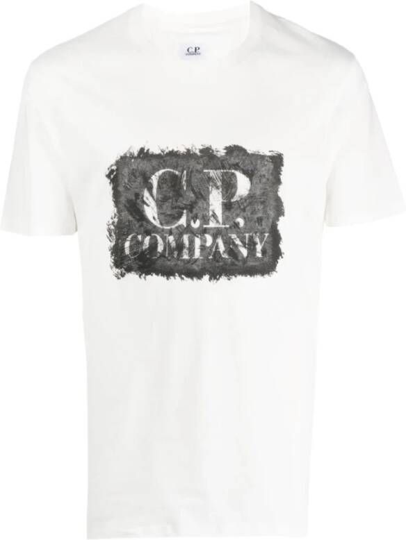 C.P. Company Klassieke Stijl Jersey Label T-Shirt White Heren