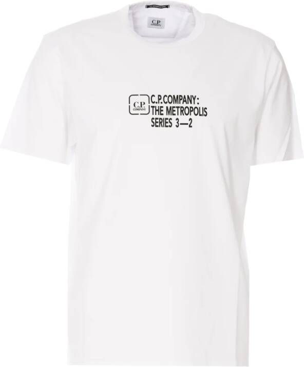 C.P. Company Witte Katoenen Crewneck T-shirt met Bedrukt Ontwerp White Heren