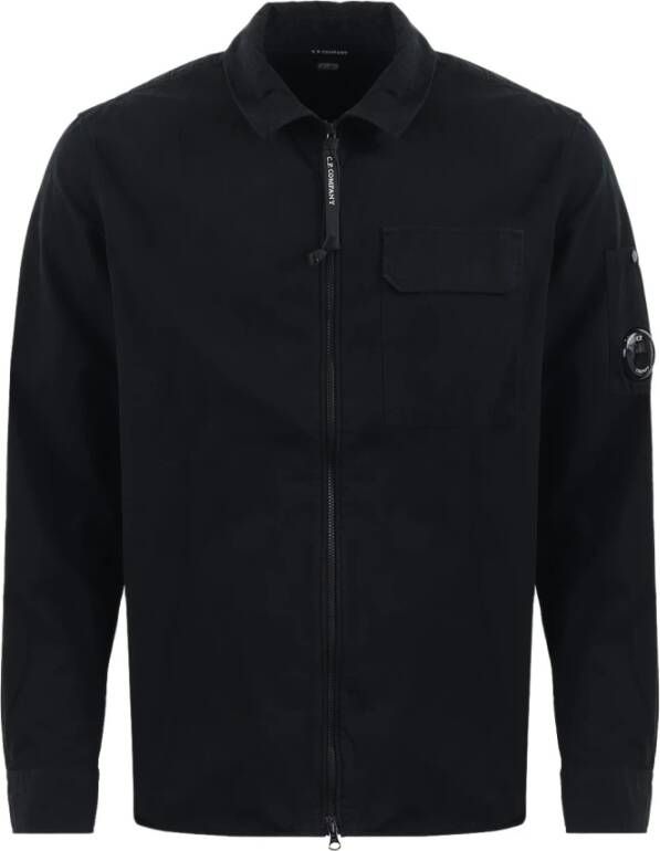 C.P. Company Zwarte Shirt met Ritssluiting Klassieke Kraag en Borstzak Zwart Heren