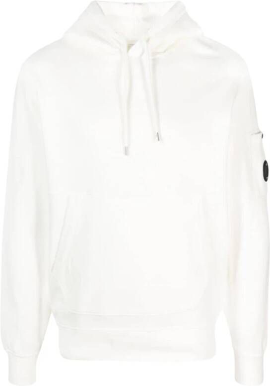 C.P. Company Witte Hoodie met Logo Patch Heren Sweatshirt White Heren