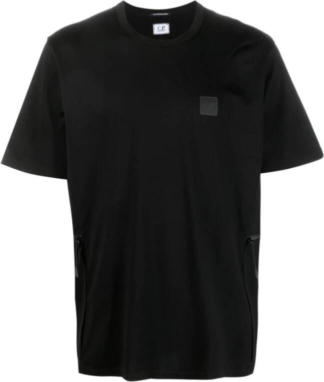 C.P. Company Zwart T-shirt met Logo Patch en Crew Neck Zwart Heren