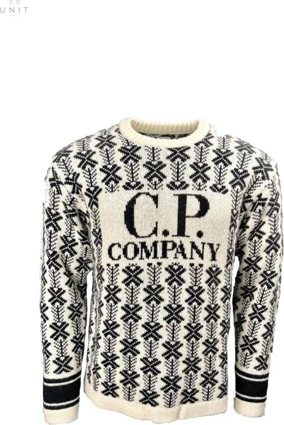 C.P. Company Zwart-witte wollen trui met jacquardlogo White Heren