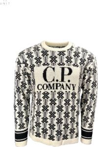 C.P. Company Zwart-witte wollen trui met jacquardlogo Wit Heren