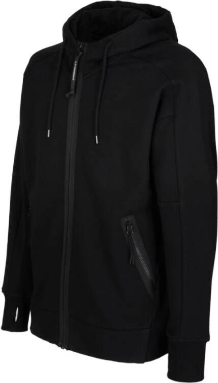 C.P. Company Zwart Zip-Through Sweatshirt met Logo Capuchon Zwart Heren