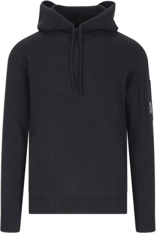 C.P. Company Zwarte lamswollen hoodie met lensdetail Zwart Heren