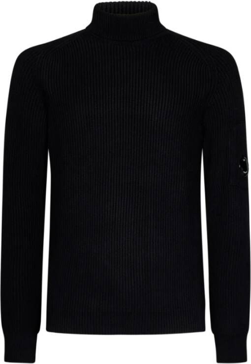 C.P. Company Zwarte Geribbelde Coltrui Sweater met Mouwzak Zwart Heren