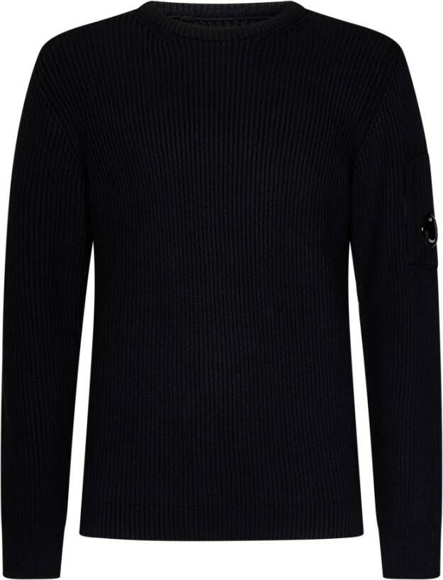 C.P. Company Zwarte geribbelde gebreide trui met logo-applicatie Black Heren