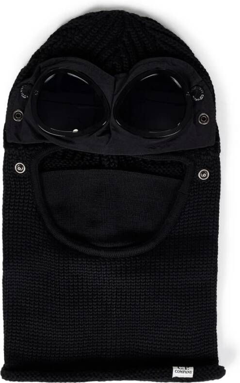 C.P. Company Zwarte Merinowollen Ski Masker met Verstelbare Goggle Lenzen Black Heren