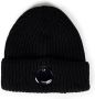 C.P. Company Zwarte Geribbelde Gebreide Wollen Beanie met Lens Detail Black Heren - Thumbnail 1