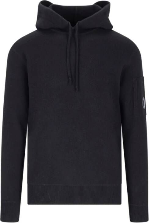 C.P. Company Zwarte lamswollen hoodie met lensdetail Zwart Heren
