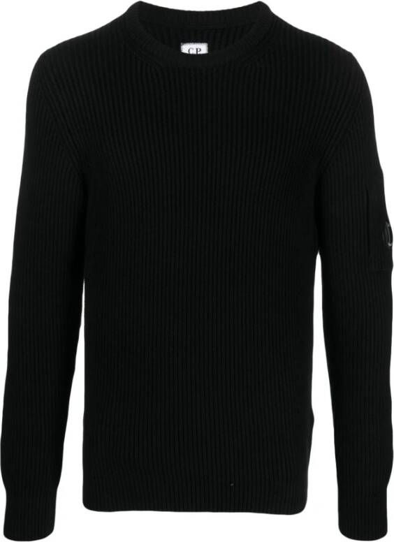C.P. Company Zwarte geribbelde gebreide trui met logo-applicatie Black Heren