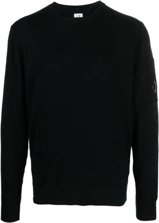 C.P. Company Zwarte Sweaters met Extrafijne Merinowol Gebreid Zwart Heren