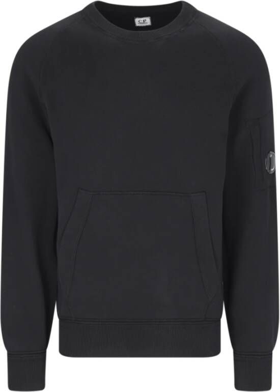 C.P. Company Zwarte katoenen gebreide trui met ritssluiting en lensdetail Black Heren