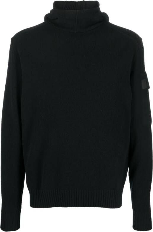 C.P. Company Zwarte Sweaters Metropolis Series Extrafine Merino Wool Hooded Knit Zwart Heren