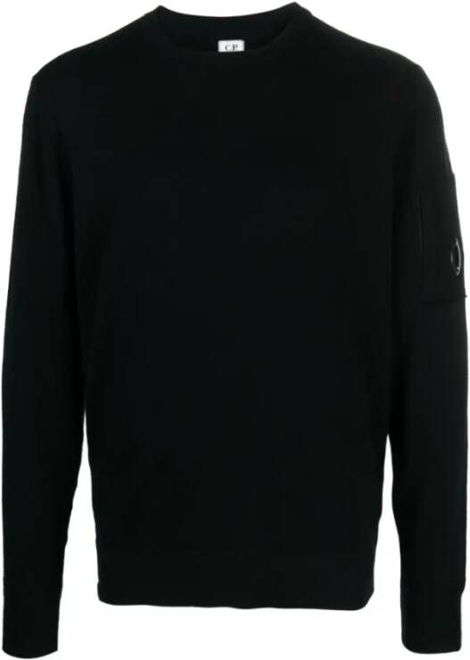 C.P. Company Zwarte Sweaters met Extrafijne Merinowol Gebreid Black Heren