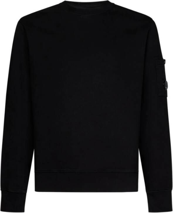 C.P. Company Zwart Geborsteld Emerized Diagonal Fleece Lens Sweatshirt Black Heren