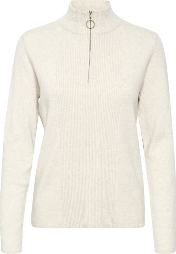 Cream Hoge Hals Pullover Gebreid Haver Melange Beige Dames