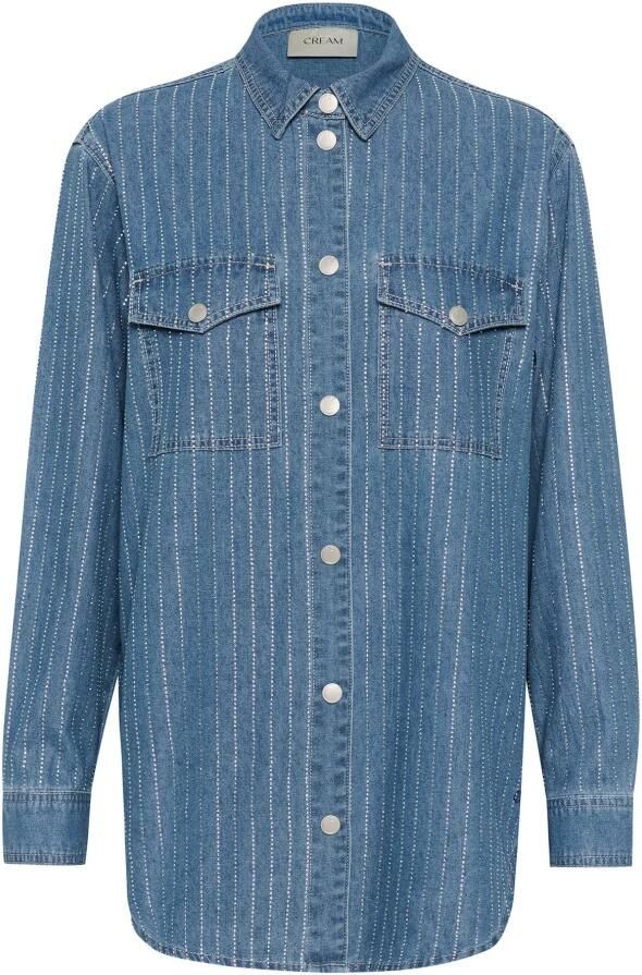 Cream Blauwe Denim Strass Shirt Blouse Blue Dames
