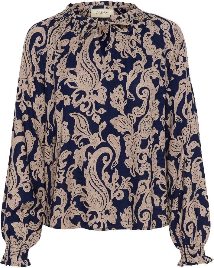 Cream Blauwe Paisley Feminine Blouse met Pofmouwen Blue Dames