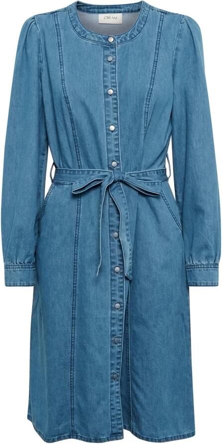 Cream Denim Jurk met Vrouwelijke Silhouet Blue Dames