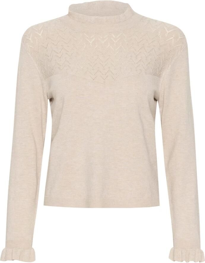 Cream Gebreide blouse met ruchedetails Beige Dames