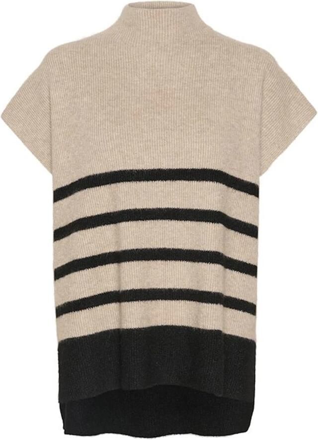 Cream Gestreepte Gebreide Slipover Trui Beige Dames