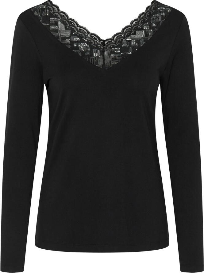 Cream Zwart Kant V-Hals Top Black Dames