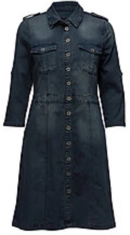 Cream Denim Uniform Jurk Royal Navy Blue Dames