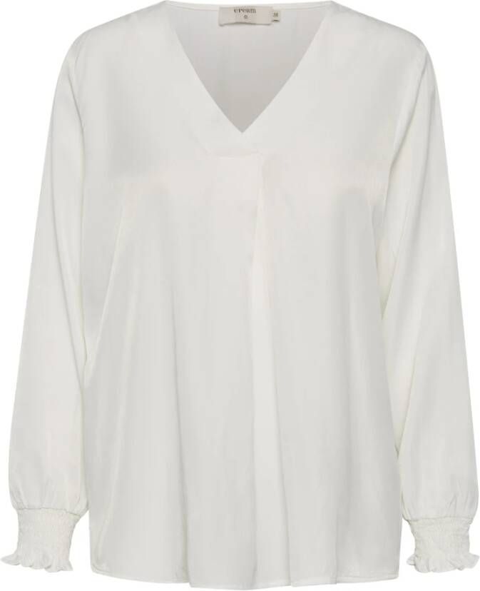 Cream Pofmouw V-hals Blouse Sneeuwwit White Dames