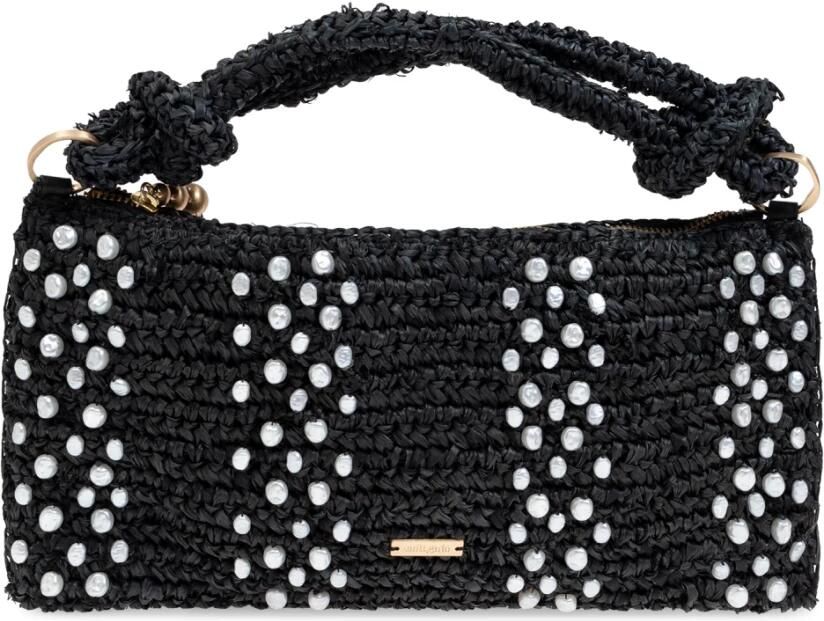 Cult Gaia Hobo bags Hera Nano Shoulder Bag Raffia Black in zwart