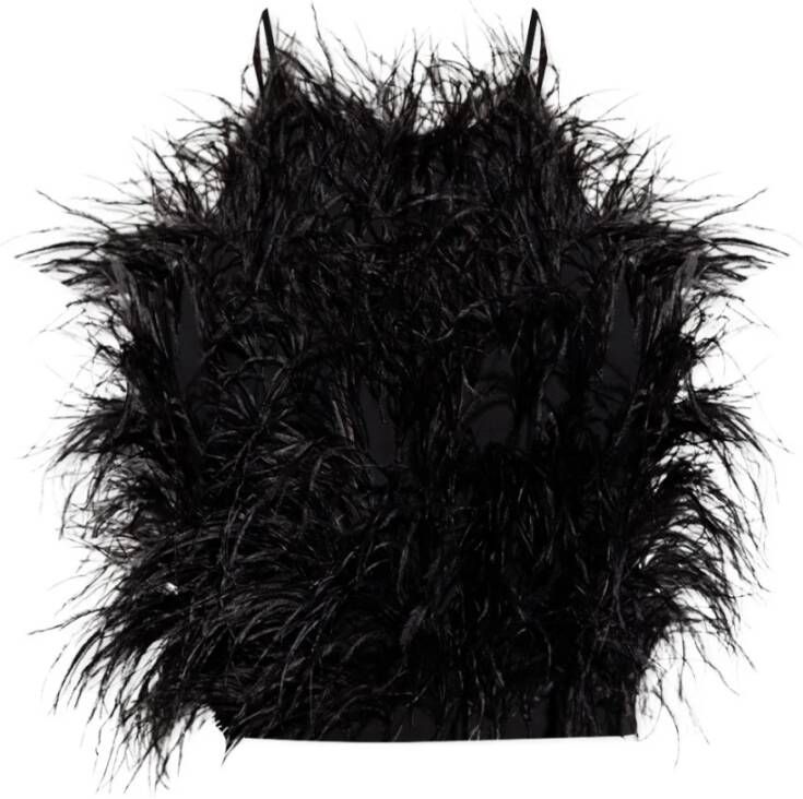 Cult Gaia Joey top with ostrich feathers Zwart Dames