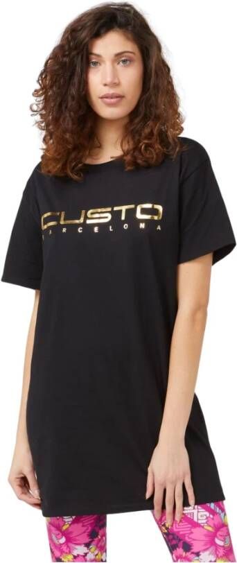Custo Barcelona Zwart Katoenen Oversized T-shirt met Voorkant Print Black Dames