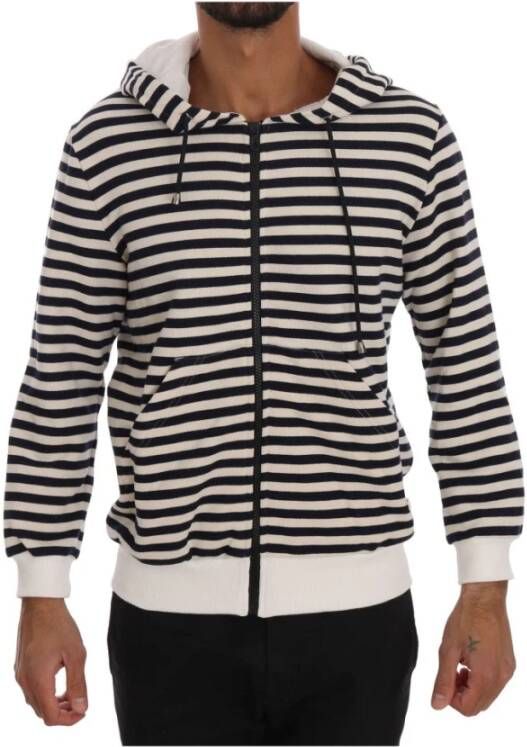 Daniele Alessandrini Blauw Wit Gestreepte Katoenen Hoodie White Heren