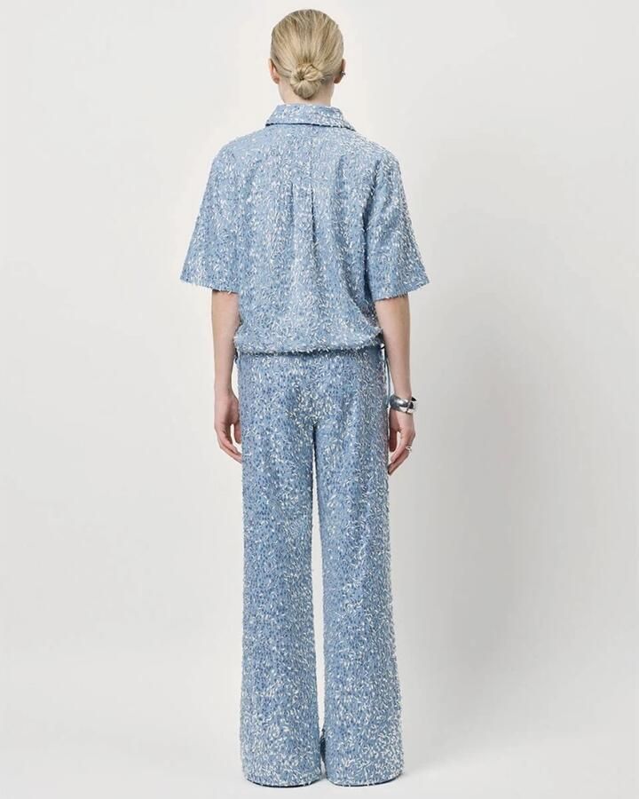 Dante 6 Bardot Pailletten Geknipte Denim Shirt Blue Dames - Foto 4