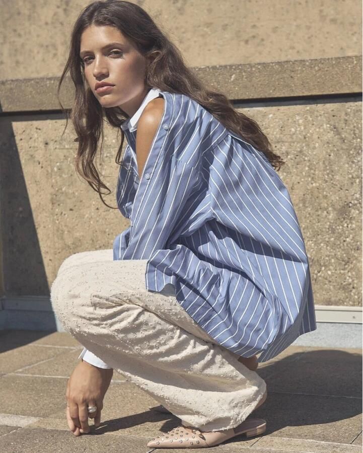 Dante 6 Gestreepte Blouse Lange Mouw Dandy Blue Dames