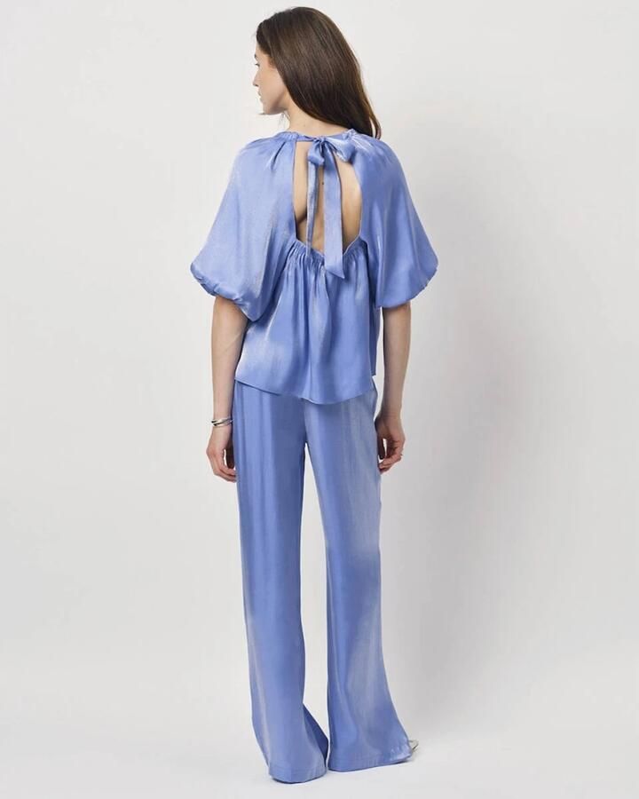 DANTE6 Dames Broeken Soir Shimmer Wide Leg Pants Blauw - Foto 3