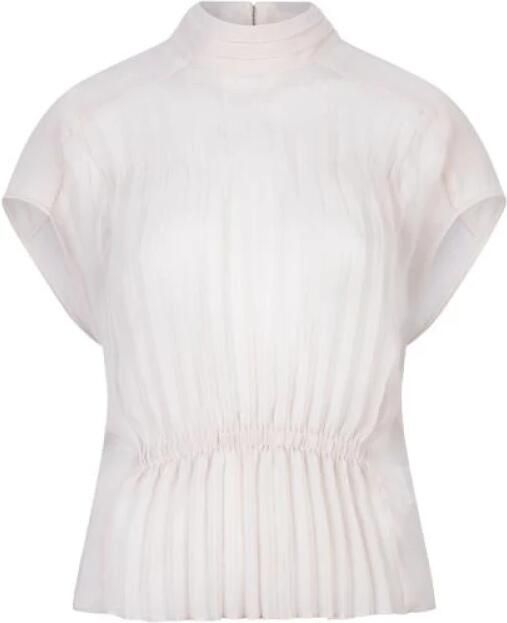 Dante 6 Elegante Plissé Top met Opstaande Kraag Beige Dames