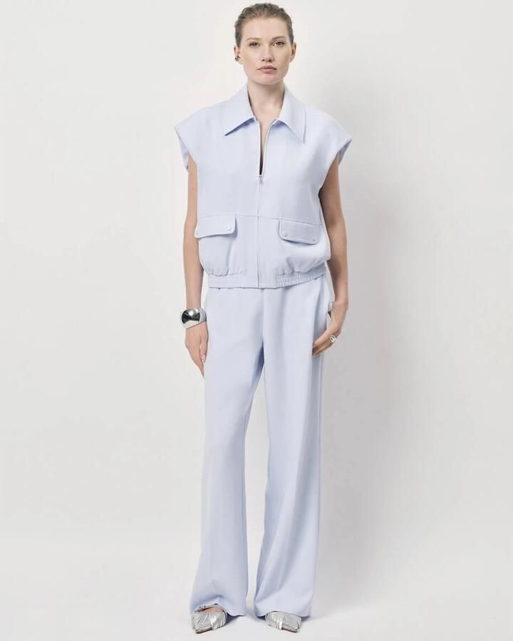 DANTE6 Dames Broeken Fabri Elasticated Wide Leg Pants Lichtblauw