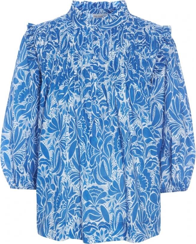 Dea Kudibal Blauwe Bedrukte Katoenen Blouse met Gerimpelde Halslijn Multicolor Dames