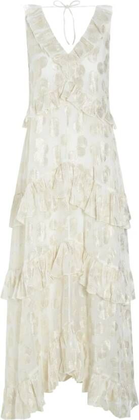 Dea Kudibal Glinsterende Mouwloze Jurk met Diagonale Volants Beige Dames