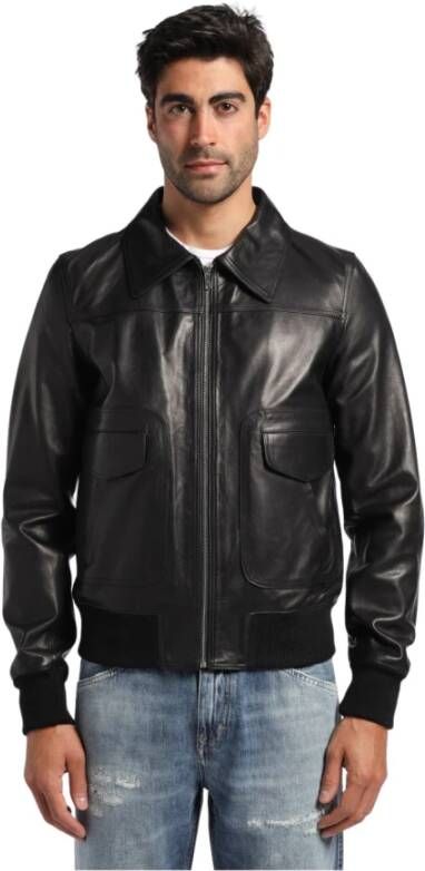 Department Five Lederen jas met shirthals voor zip en bre -manchetten Zwart Heren