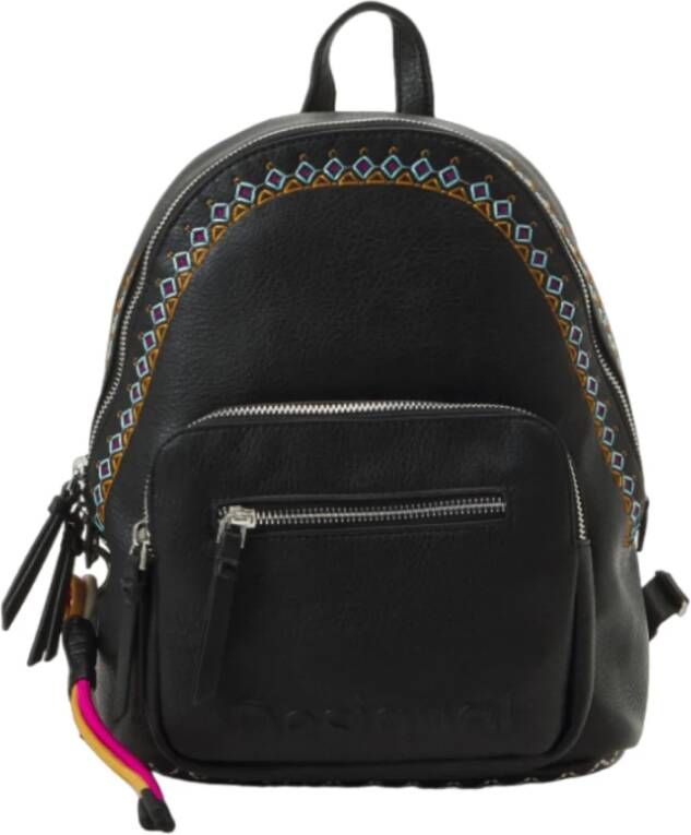 Desigual Zwarte rugzak met rits voorvak en verstelbare banden Black Dames