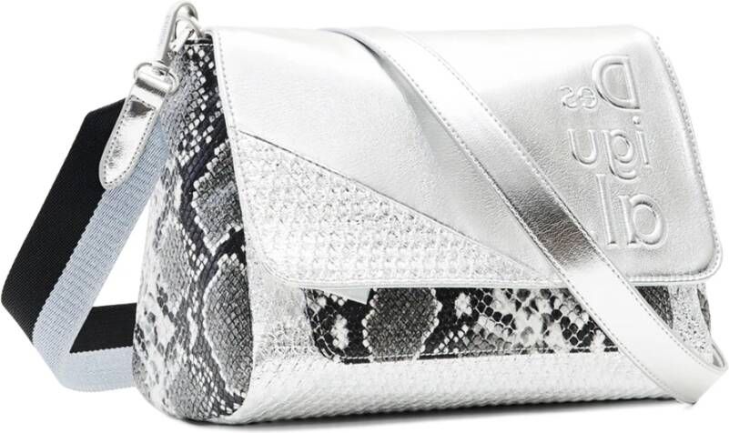 Desigual Zilveren Polyurethaan Handtas met Afneembare Schouderband Gray Dames